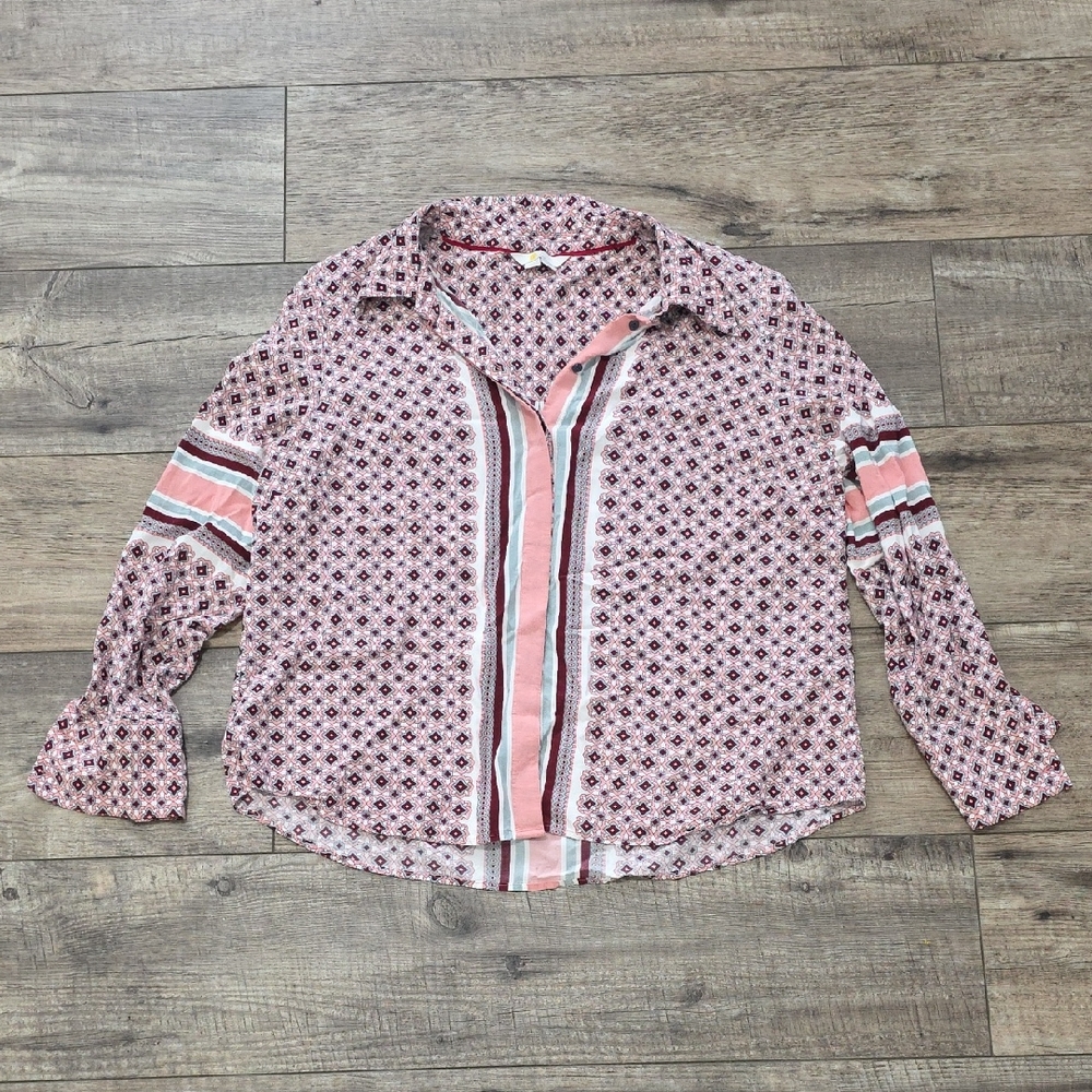Boden Patterned Geometric Sleeved Button Down Shirt